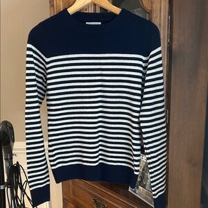 Classic Navy and White Striped Women's Crewneck Sweater